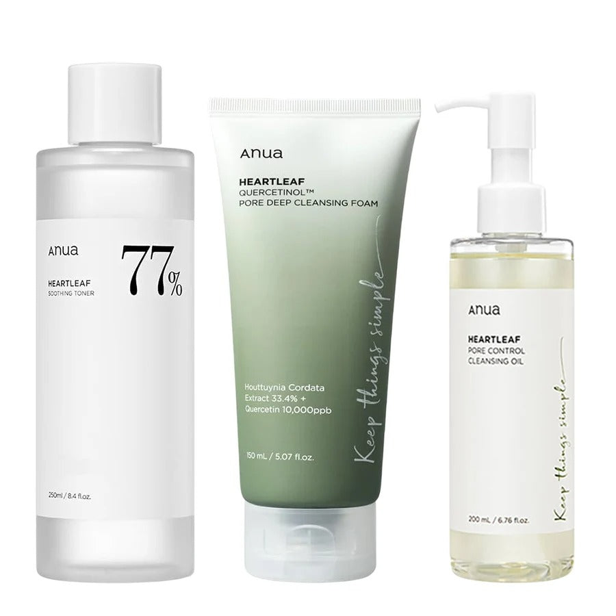 Anua Kit Coréen 3-en-1 – Tonique Heartleaf 77 + Huile Démaquillante + Mousse
