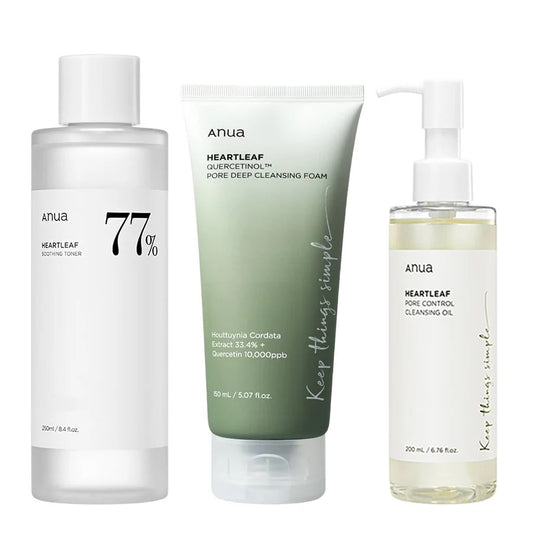 Anua Kit Coréen 3-en-1 – Tonique Heartleaf 77 + Huile Démaquillante + Mousse